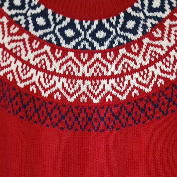 Chaps red fair isle geometric sweater women's size M timeless classic - Picture 3 of 7